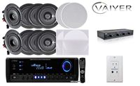 Vaiykerkits Home Theater Bundle: (8) In-Wall/In-Ceiling 5.25" 150 Watt Speakers, (1) Digital Stereo Receiver 300 Watts, (1) Stereo Speaker Selector 4-Channel & (1) In-Wall Bluetooth Music Receiver