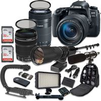 Canon EOS 77D DSLR Camera Bundle with Canon EF-S 18-135mm f/3.5-5.6 is USM Lens + Canon EF-S 55-250mm f/4-5.6 is STM Lens + 500mm f/8 Preset Lens + Accessory Kit