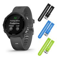 Garmin Forerunner 245 GPS Running Smartwatch with Included Wearable4U 3 Straps Bundle (Slate Grey 010-02120-00, Black/Blue/Lime)