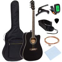 Best Choice Products 41in Full Size Beginner Acoustic Cutaway Guitar Kit w/Padded Case, Strap, Capo, Extra Strings, Digital Tuner, Picks (Black)
