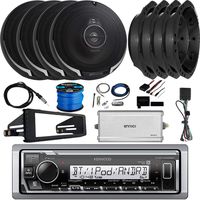 Kenwood Marine Digital Media Bluetooth Receiver, 4 x Kenwood 6.5" 3-Way 320W Car Speakers, Enrock 4-Channel Marine Amplifier, Stereo Installation Kit, Accessories