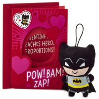 Hallmark Batman Valentines Day Card for Kids with Plush Toy (Batman Fluffball)