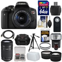 Canon EOS Rebel T6i Wi-Fi Digital SLR Camera & 18-55mm & 55-250mm is STM Lens with 64GB Card + Case + Filters + Tripod + Flash + Tele/Wide Lens Kit