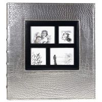 barsone Photo Album 600 Pockets, Large Capacity Leather Cover Sewn Bonded Wedding Family Photo Albums Holds 600 Horizontal and Vertical 4x6 Photos with Black Pages(Silver)