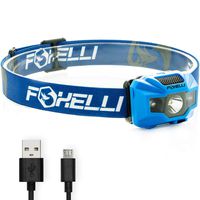 Foxelli USB Rechargeable Headlamp Flashlight - 180 Lumen, up to 40 Hours of Constant Light on a Single Charge, Bright White Led + Red Light, Compact, Easy to Use, Lightweight & Comfortable Headlight