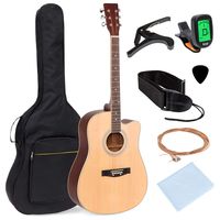 Best Choice Products 41in Full Size Beginner Acoustic Cutaway Guitar Set w/Case, Strap, Capo, Strings, Tuner - Natural
