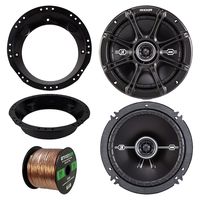 98-13 Harley Speaker Bundle: 2x of Kicker 43DSC6504 6.5" Inch 480 Watts 2-Way DS-Series Black Car Stereo Coaxial Speakers + Speaker Mounting Rings For Motorcycles + Enrock 50 Ft 16G Speaker Wire