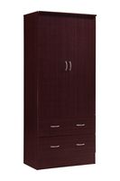 Hodedah Two Door Wardrobe, with Two Drawers, and Hanging Rod, Mahogany