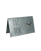 Rae Dunn Desk Clock - TIC TOC Battery Operated Modern Metal Rustic Design with for Bedroom, Office, Kitchen - Small Classic Analog Display - Chic Home Décor for Desktop Table, Countertop