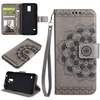 Galaxy S5 Case, UNEXTATI 3D Emboss Mandala Flower PU Leather Flip Wallet Cover Case with Card Slots and Kickstand for Samsung Galaxy S5, Gray