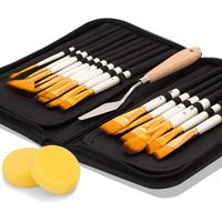 Artify 2019 New 15 Pcs Paint Brush Set Includes Pop-up Carrying Case with Free Palette Knife and Two Sponges for Acrylic, Oil, Watercolor and Gouache Painting