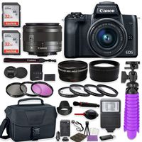 Canon EOS M50 Mirrorless Digital Camera (Black) Premium Accessory Bundle with EF-M 15-45mm is STM Lens (Graphite) + Canon Gadget Case + 64GB Memory + HD Filters + Auxiliary Lenses