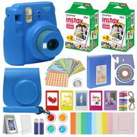 Fujifilm Instax Mini 9 - Instant Camera Cobalt Blue with Carrying Case + Fuji Instax Film Value Pack (40 Sheets) Accessories Bundle, Color Filters, Photo Album, Assorted Frames, Selfie Lens + More