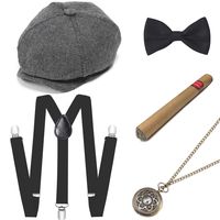 BABEYOND 1920s Mens Gatsby Gangster Costume Accessories Set Manhattan Fedora Hat Suspenders (Set-10)