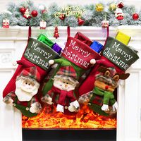 Aitey Christmas Stocking, 3 Pcs 18" Xmas Big Stockings Santa Snowman Reindeer Character 3D Plush Faux Fur Cuff Christmas Decorations Party Favor Supplies