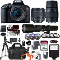 Canon EOS Rebel T7i DSLR Camera with 18-55mm STM Lens, Sigma 70-300mm & 500mm Preset Telephoto Lens Kit with Prime Accessory Bundle