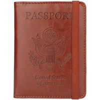 GDTK RFID Blocking Leather Passport Holder Cover Case Travel Wallet Elastic Strap (Brown)