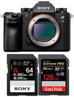 Sony Alpha a9 Mirrorless Digital Camera ILCE9/B w/Sony 64GB UHS-II SD Card, R300/W299 + 128GB Extreme PR