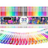 Glitter Gel Pens, 32 Colors Neon Glitter Pens Colored Pens Fine Tip Art Markers Set with 40% More Ink for Adult Coloring Books, Drawing, Doodling, Scrapbook, Bullet Journals, Great Back to School Gift