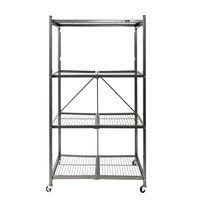 Origami General Purpose Collapsible Foldable 4-Shelf Large Heavy Duty Storage Rack with Wheels, Pre-Assembled - Pewter