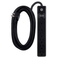 GE 6 Outlet Power Strip, 12 Ft Long Extension Cord, 3 Prong Outlets, UL Listed, Black, 45192