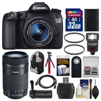 Canon EOS 70D Digital SLR Camera & EF-S 18-55mm IS with 55-250mm IS STM Lens + 32GB Card + Backpack + Flash + Battery + Grip + Tripod Kit