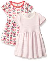 Touched by Nature Girls, Toddler, and Baby Organic Cotton Short-Sleeve Dresses, Flower, 6-9 Months