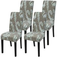 Fuloon 4 Pack Super Fit Stretch Removable Washable Short Dining Chair Protector Cover Seat Slipcover for Hotel,Dining Room,Ceremony,Banquet Wedding Party (Green Pattern)