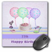 3dRose 77th White Icing Cake, Balloons & Vase of Flowers, Pastels Mouse Pad, 8" x 8" (mp_113274_1)