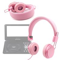 DURAGADGET Pink Ultra-Stylish Kids Fashion Headphones w/Padded Design & Microphone - Suitable for Use with DBPower 9.5-Inch Swivel Screen Handheld Portable DVD Player
