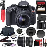 Canon EOS Rebel T6 Digital SLR Camera with EF-S 18-55mm f/3.5-5.6 DC III Lens Kit + 64GB Memory Card + Carrying Case + Cleaning Kit + Telephoto and Wide Angle Lens + Filters