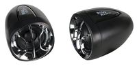 BOSS Audio Systems MC300 Weatherproof 2.5 Inch 400 Watt Motorcycle ATV Amplified Speaker System with Chrome and Black Grilles, 3.5 mm Aux Input, Volume Control and Handlebar Mount