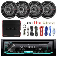 JVC KD-R690S Car Stereo CD Player Receiver - Bundle Combo with 4X Crunch CS653 6.5 3-Way Black Coaxial Speaker + 1000 Watt Amplifier + Amp Installation Kit