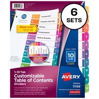 Avery 10-Tab Dividers for 3 Ring Binders, Customizable Table of Contents, Multicolor Tabs, 6 Sets (11188)