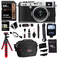 Fujifilm X100F 24.3 MP APS-C Digital Camera - Silver, Polaroid 64GB Memory, Polaroid Flash, Ritz Gear Tripod, Cleaning Kit, Camera Case, Card Reader, Polaroid Screen Protector and Accessory Bundle