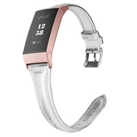 Wearlizer Compatible with Fitbit Charge 3 Bands for Women Slim Leather Replacement Fit Charge hr 3 Special Edition Rose Gold Band Accessories Strap (Silver)