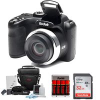 KODAK PIXPRO AZ252 Astro Zoom Digital Camera (Black) with 32GB Card, Case, Accessory kit, and Rechargeable Batteries
