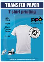 PPD Inkjet Iron-On Light T Shirt Transfer Paper 11 x 17" Pack of 20 Sheets (PPD007-20)
