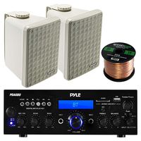 Amp And Speaker Combo Packge: Pyle PDA6BU Bluetooth Radio USB AUX Amplifier Stereo Receiver Bundle With 2x Kicker KB6000W 6.5" Full Range Bookshelf Waterproof Speaker + Enrock 50ft 16g Speaker Wire