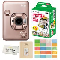 Fujifilm Instax Mini LiPlay Hybrid Instant Camera with 20 Instant Films and Photo Album. Plus Stickers. Bonus Quality Photo Microfiber Cloth (Blush Gold)