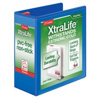 Cardinal XtraLife 3-Ring Binder, 4", Locking Slant-D Rings, ClearVue Presentation Binder, Holds 890 Sheets, PVC-Free, Blue (26342)