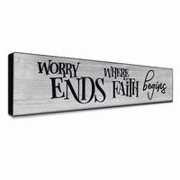 LACOFFIO Worry Ends Where Faith Begins Wood Decor 24x5.5 Rustic Christian Scripture Kitchen Plaque - Religious Quotes Wooden Sign for Women