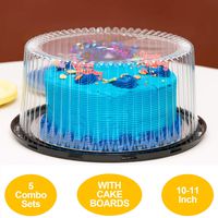 10-11" Plastic Disposable Cake Containers Carriers with Dome Lids and Cake Boards | 5 Round Cake Carriers for Transport | Clear Bundt Cake Boxes Cover | 2-3 Layer Cake Holder Display Containers