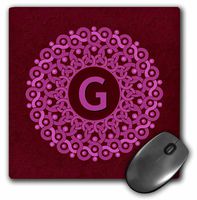 3dRose LLC 8 X 8 X 0.25 Inches Mouse Pad, Monogram G Pink and Magenta Mandala on Rich Wine Red Muted Grunge Damask (mp_32213_1)