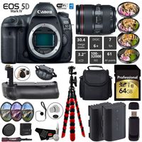 Canon EOS 5D Mark IV DSLR Camera with 24-105mm f/4L II Lens + Professional Battery Grip + 4PC Macro Filter Kit + LED Kit + Extra Battery + Case + Wrist Strap + Tripod - International Version