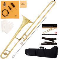Mendini by Cecilio Bb Tenor Slide Trombone Includes 1 Year Warranty, Care Kit, Pocketbook and More (Gold + Care Kit)