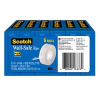 Scotch Brand Wall-Safe Tape, Non-Damaging, Invisible, Engineered for Displaying, 3/4 x 800 Inches, Boxed, 6 Rolls (813S6)