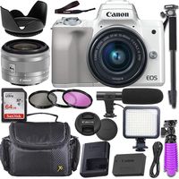 Canon EOS M50 Mirrorless Camera (White) with Canon 15-45mm f/3.5-6.3 is STM Lens + Deluxe Video-Accessory Bundle