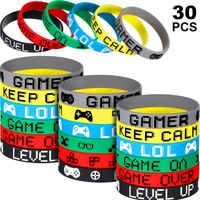 30 Pieces Video Game Bracelets Rubber Bracelets Game Party Wristbands Supplies Colored Silicone Bracelets for Gamer Birthday Party Favors (30 Pieces, 6 Style)