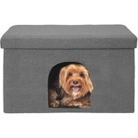 Furhaven Pet Dog & Cat House | Ottoman Footstool Collapsible Living Room Pet House Condo for Cats & Small Dogs, Stormy Gray, Large